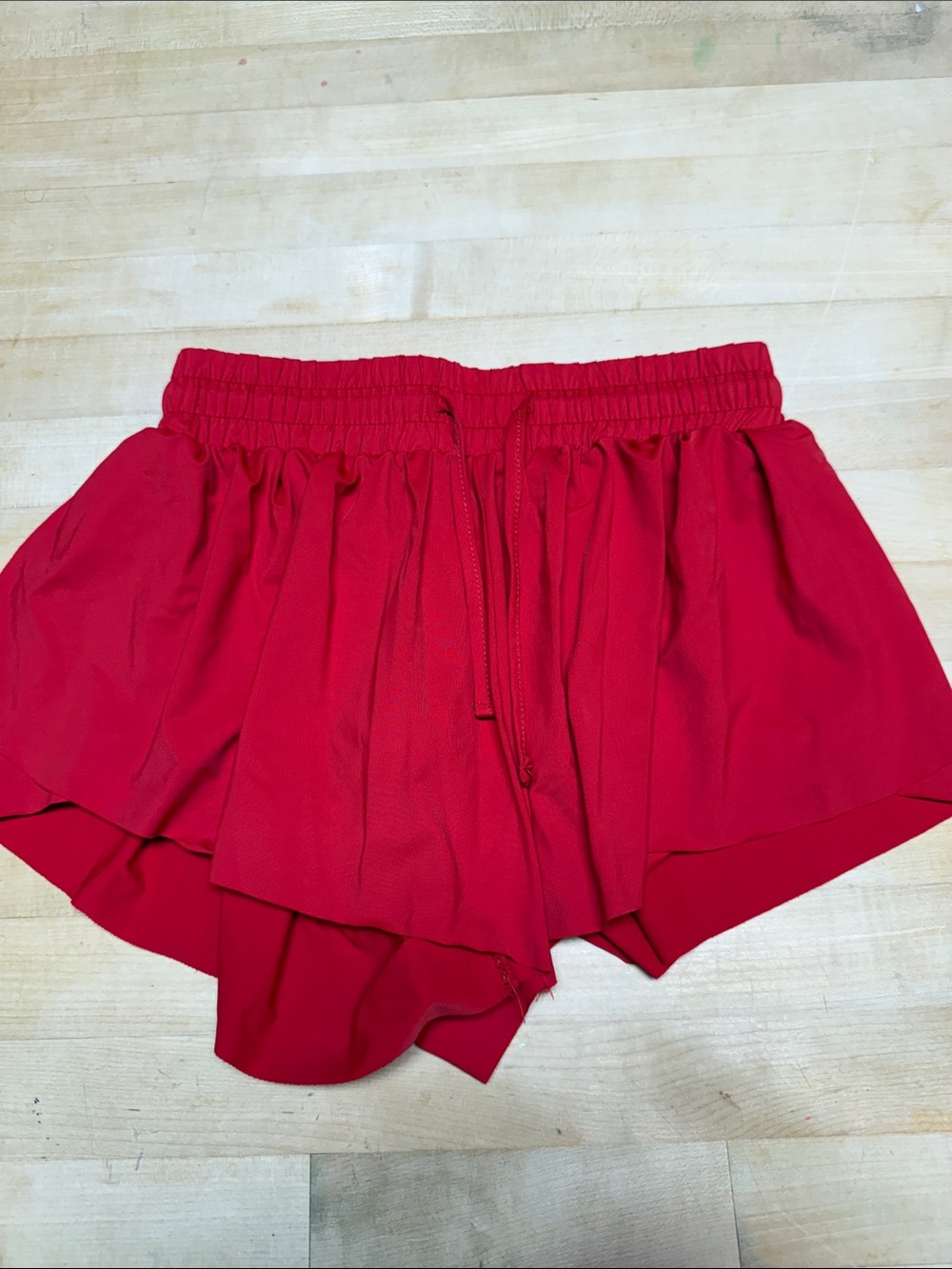 Girls' Red Layered Athletic Shorts with Drawstring Waist